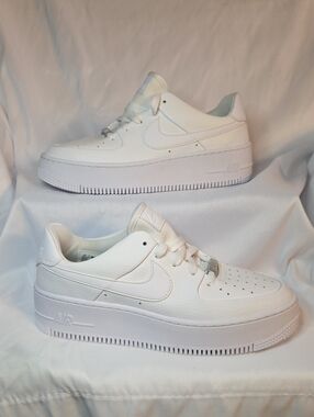 Nike Air Force 1 Sage Low Triple White Womens Platform Sneakers
